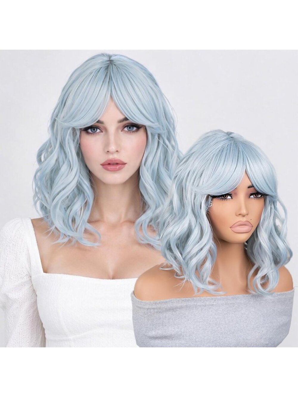 Women's ICEASH Shoulder Ombre Bob Party Wig with Bangs Short Curly Synthetic
